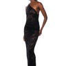 Front View Lace Floral One Shoulder Ruched Maxi Dress