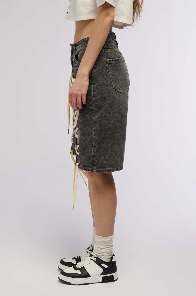 Back View Lace Me Up Denim Bermuda Shorts