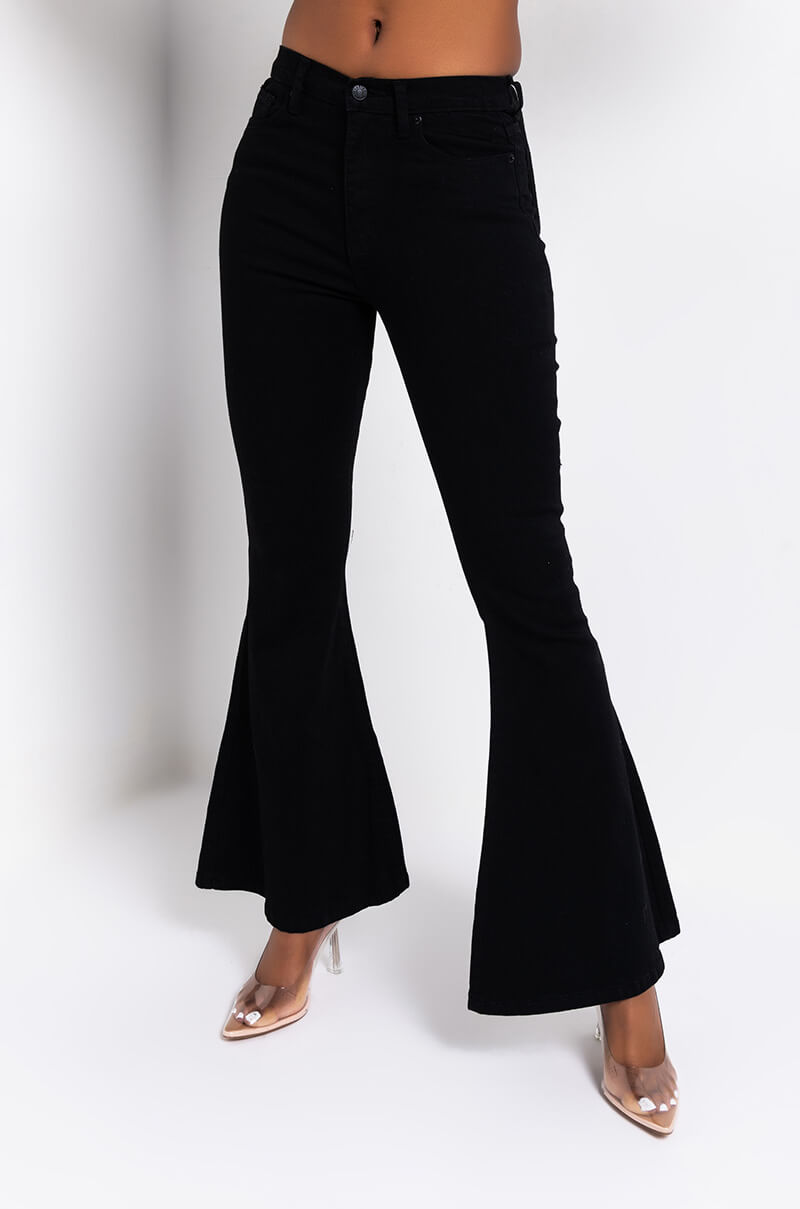 Front View Lace Me Up Flare Jeans in Black 0