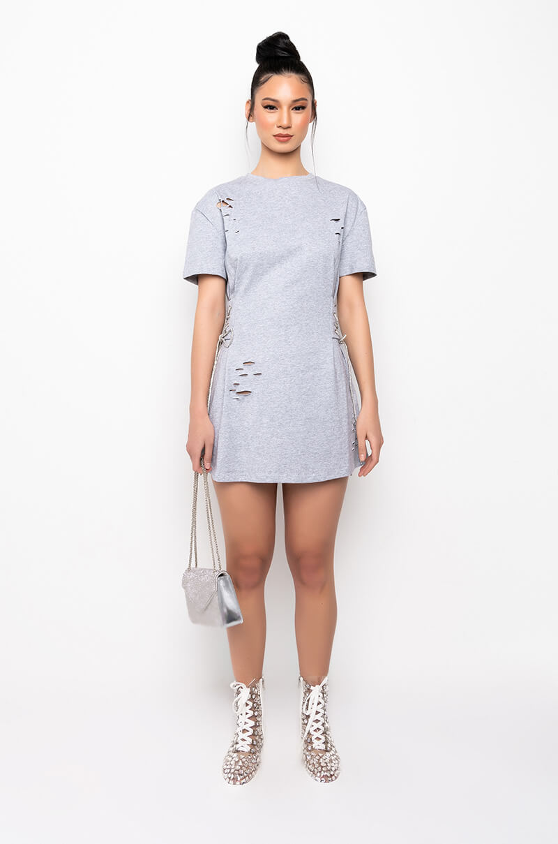Extra View Lace Up Rhinestone Tshirt Dress