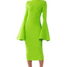 Front View Lady Long Sleeve Midi Bandage Dress