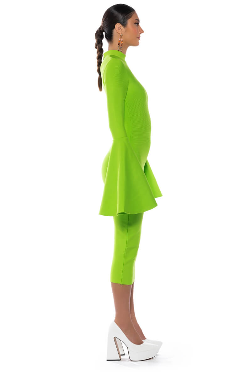 Detail View Lady Long Sleeve Midi Bandage Dress