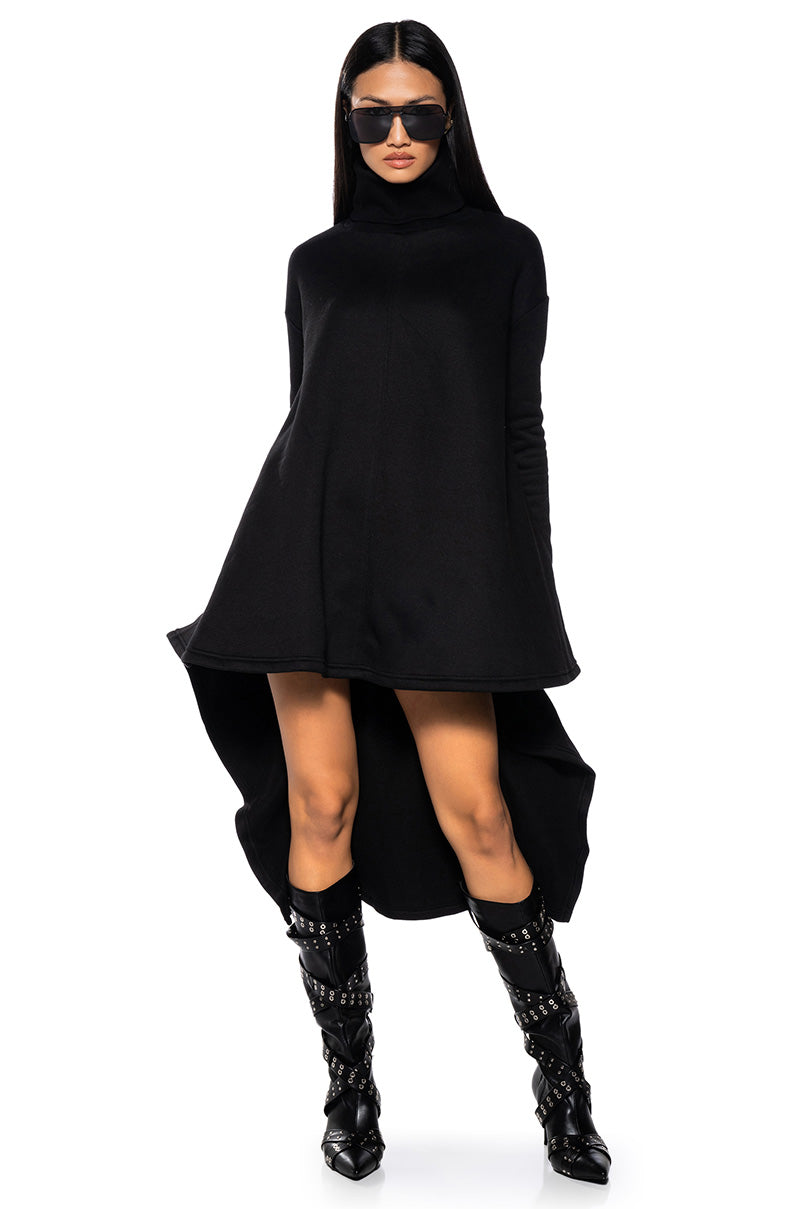 COZY MODE TURTLENECK HIGH LOW SWEATSHIRT DRESS view 0