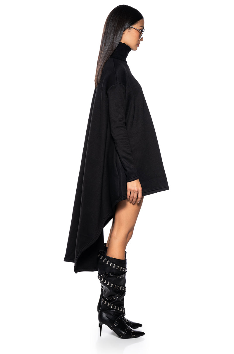 Back View Lainie Turtleneck High Low Sweatshirt Dress