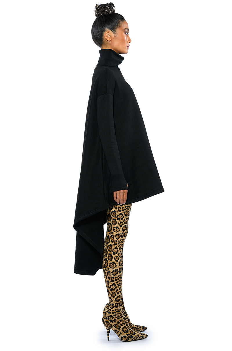 Detail View Lainie Turtleneck High Low Sweatshirt Dress