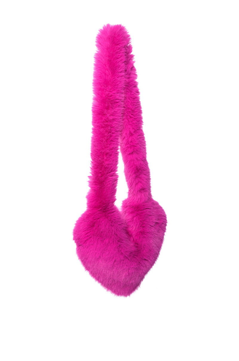 Back View Lana Faux Fur Heart Bag In Pink 6