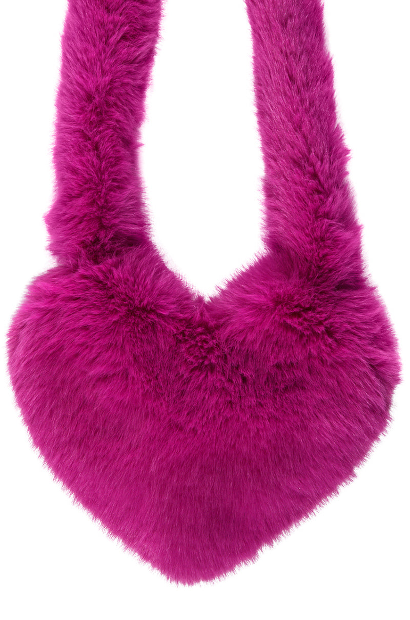 Detail View Lana Faux Fur Heart Bag In Pink 7