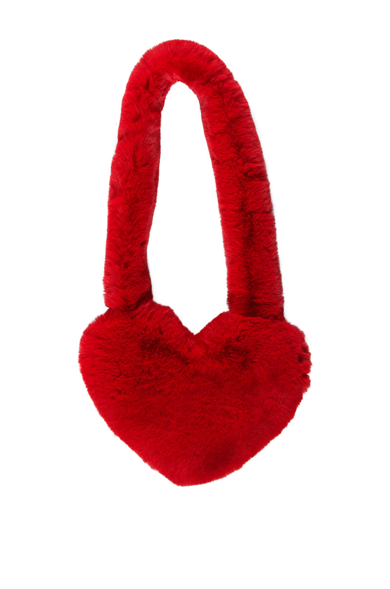 LANA FAUX FUR HEART BAG IN RED view 0