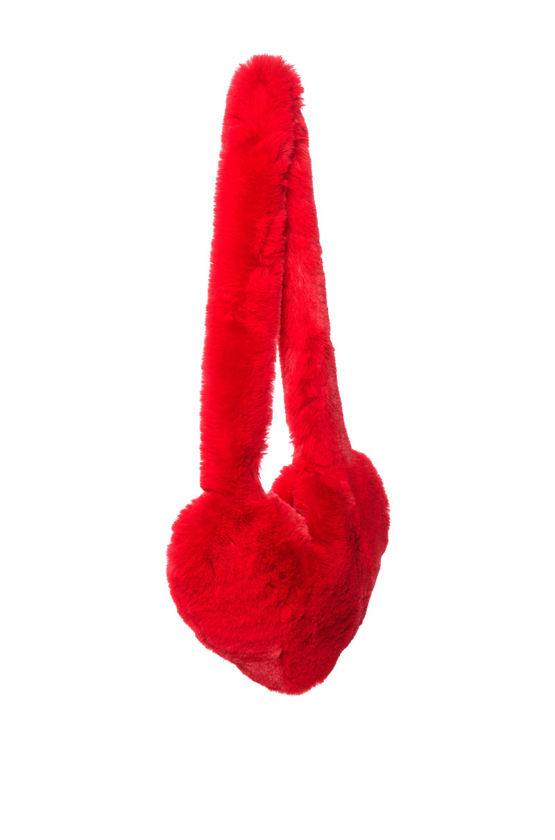 Back View Lana Faux Fur Heart Bag In Red