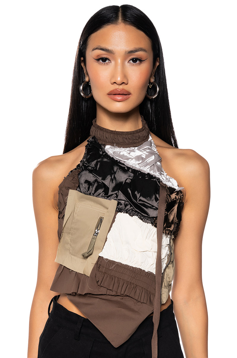 Front View Lana Patchwork Halter Top