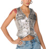 Front View Lane Coated Denim Vest Top