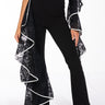 Front View Last Dance High Rise Lace Detail Flare Trouser