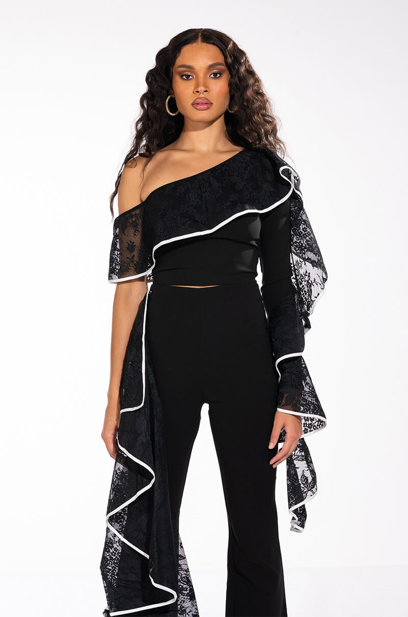 Back View Last Dance One Shoulder Lace Detail Blouse