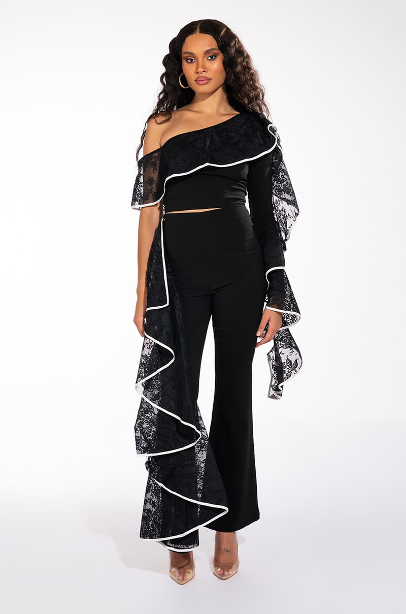 Extra View Last Dance One Shoulder Lace Detail Blouse