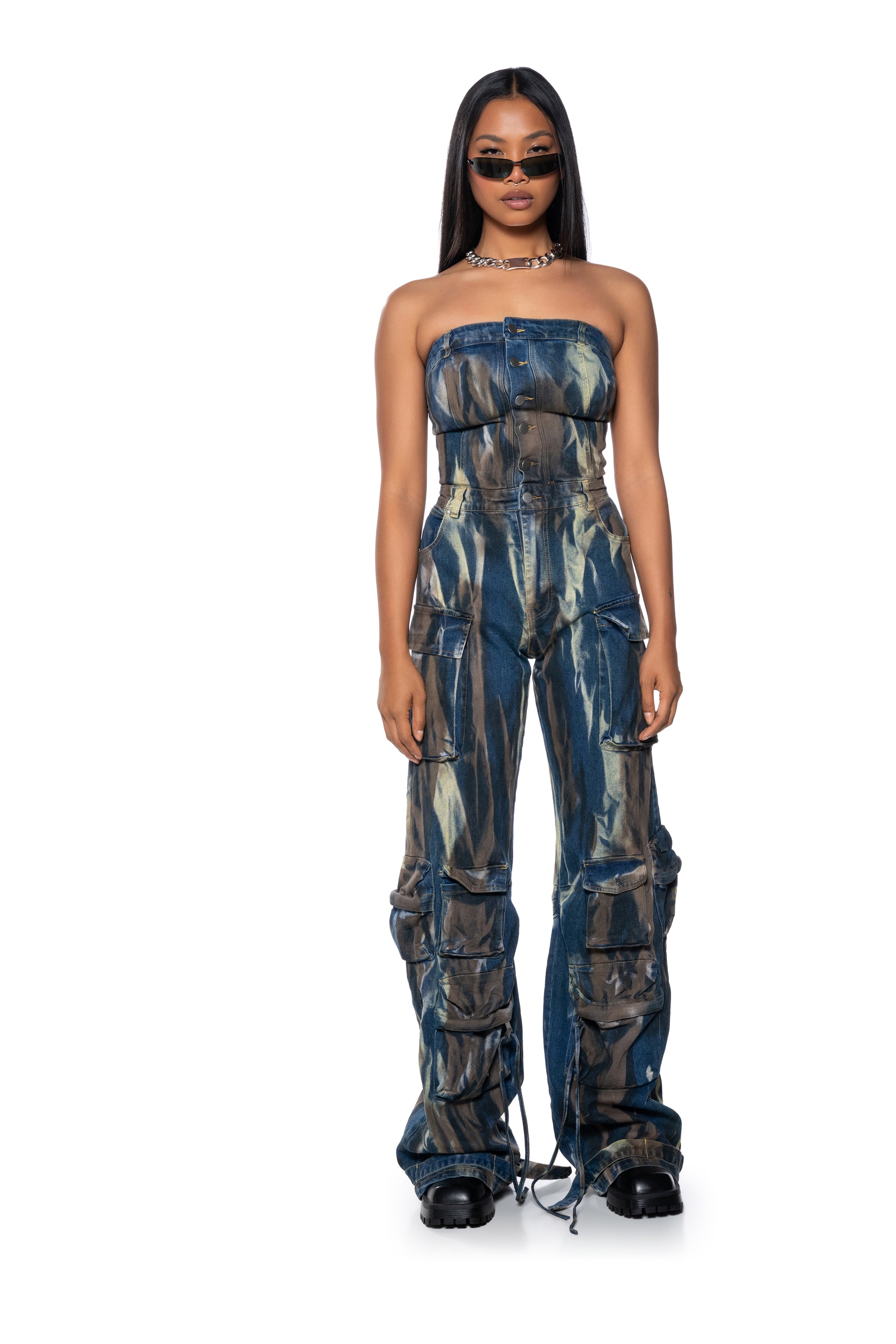 Extra View Lauryn Strapless Cargo Denim Jumpsuit 5