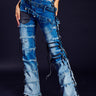 Front View Lay Low Distressed Denim Flare Pant