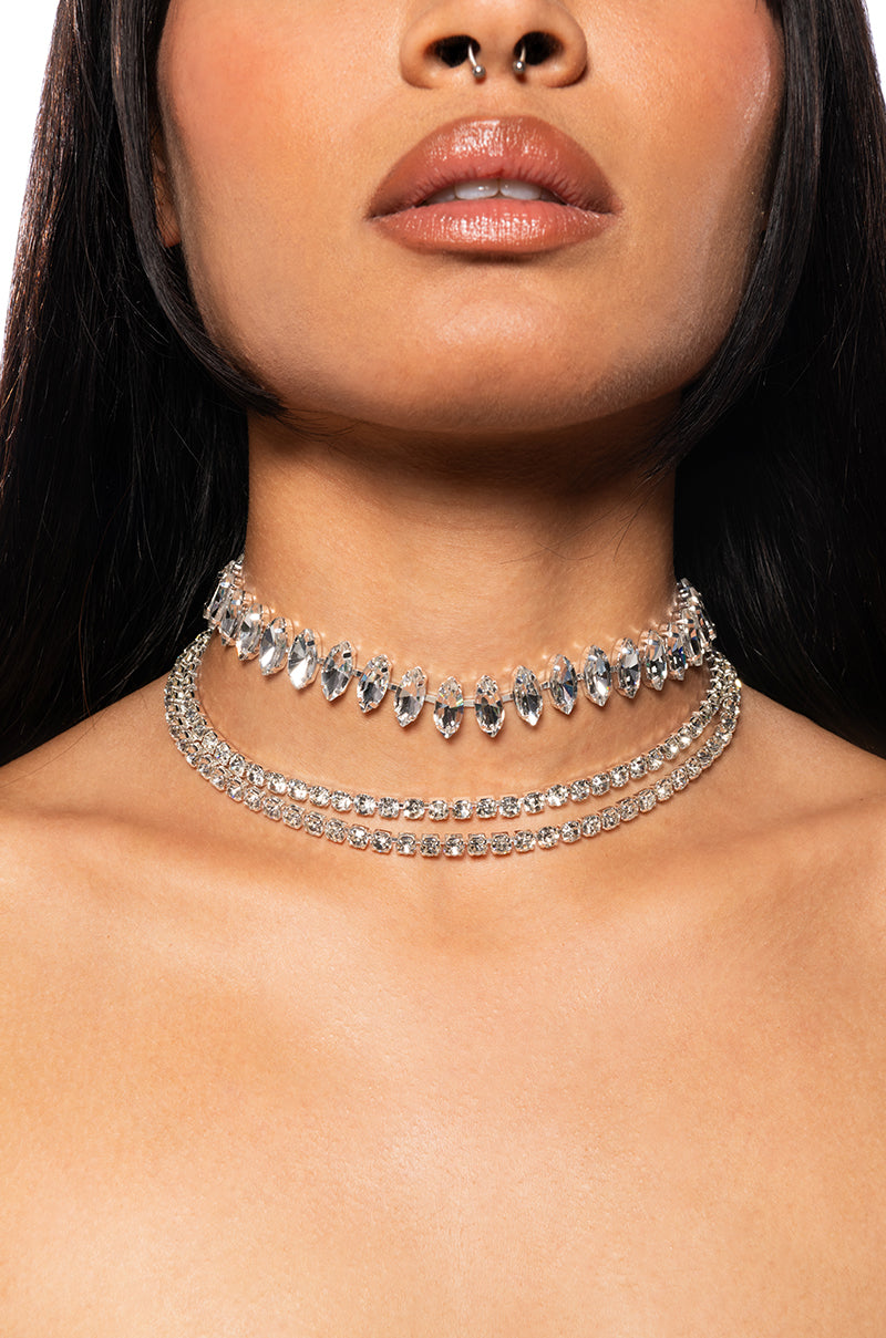 Front View Layered Choker Necklace In Silver