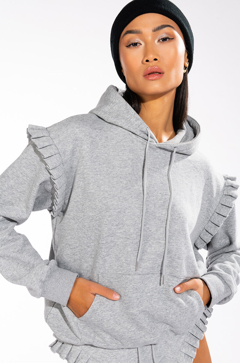 Front View Lazy Dayz Ruffle Detail Oversized Hoodie