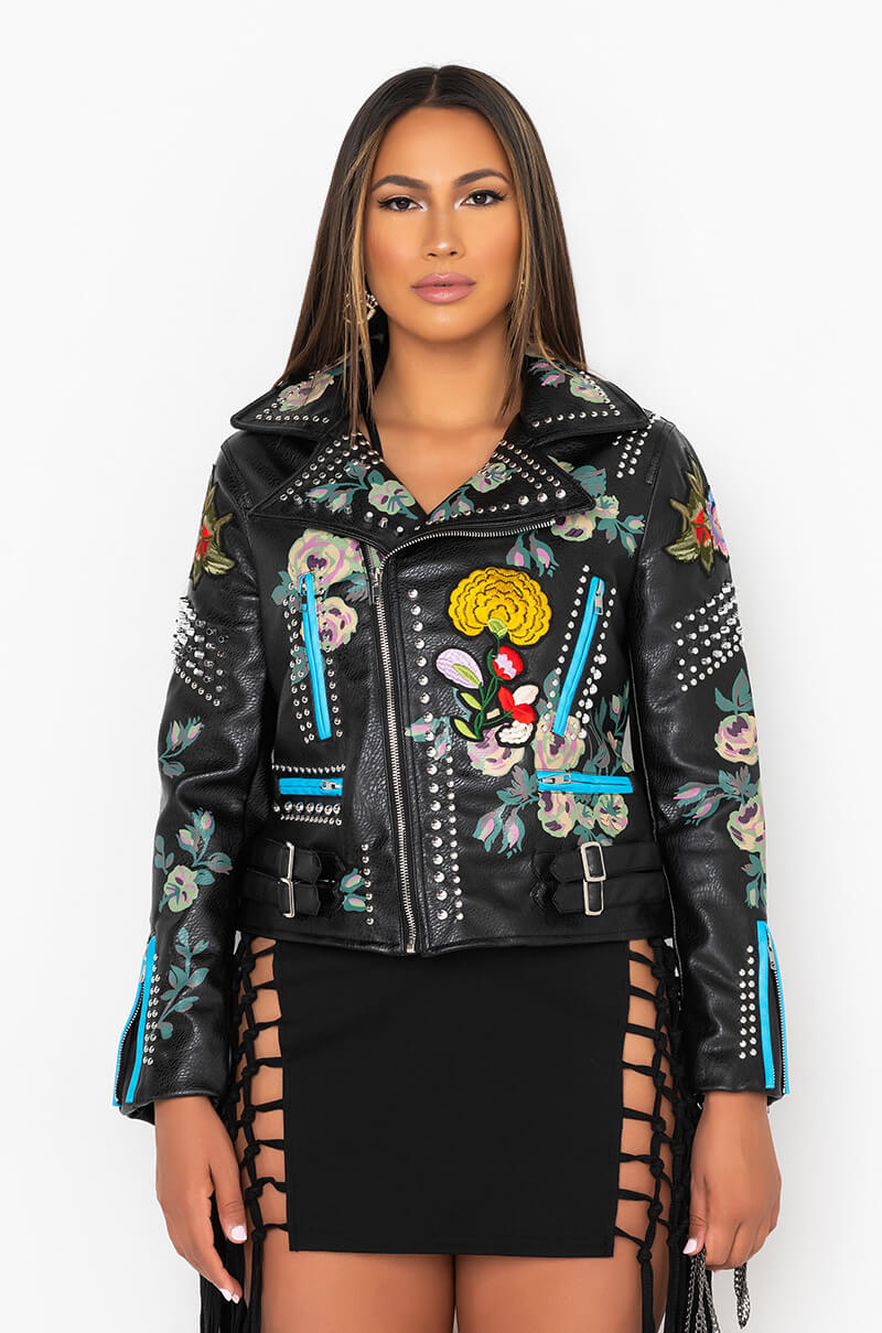 Side View Le Aveugle Embellished Moto Jacket