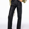 Front View Le Chic Coated Paperbag Waist Straight Leg Pant