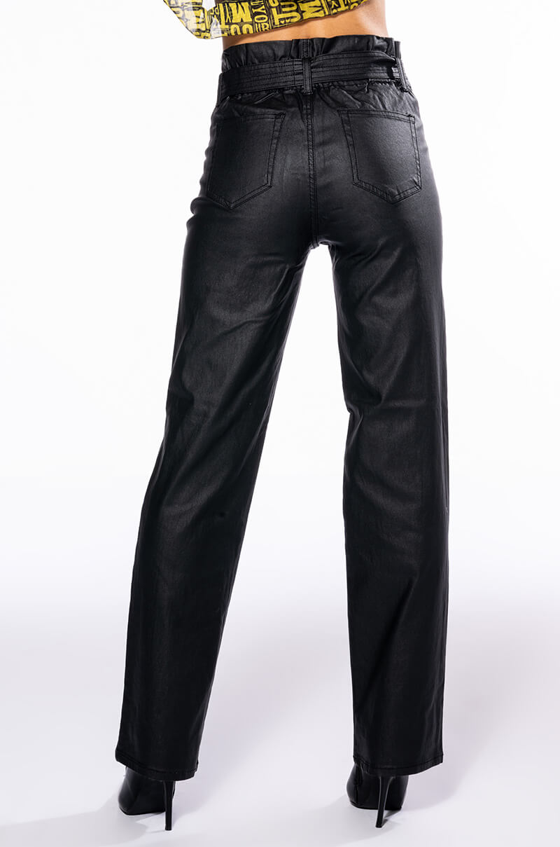Extra View Le Chic Coated Paperbag Waist Straight Leg Pant