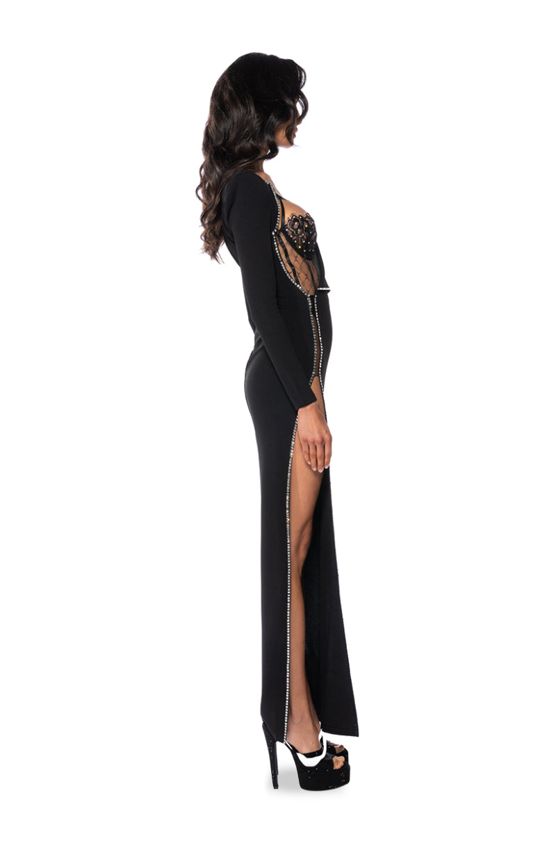 Full View Leader Of The Pack Long Sleeve High Slit Gown
