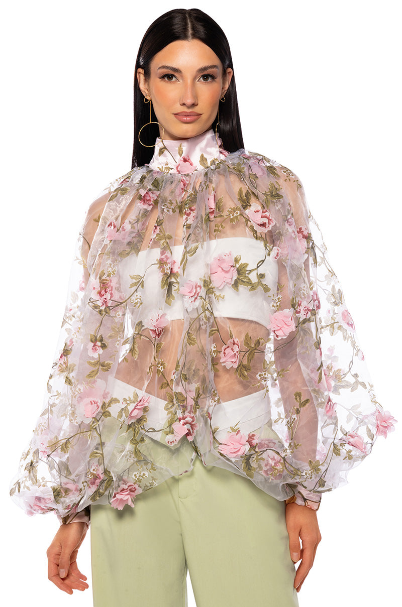 Front View Lean On Me Long Sleeve Floral Blouse In Pink Multi