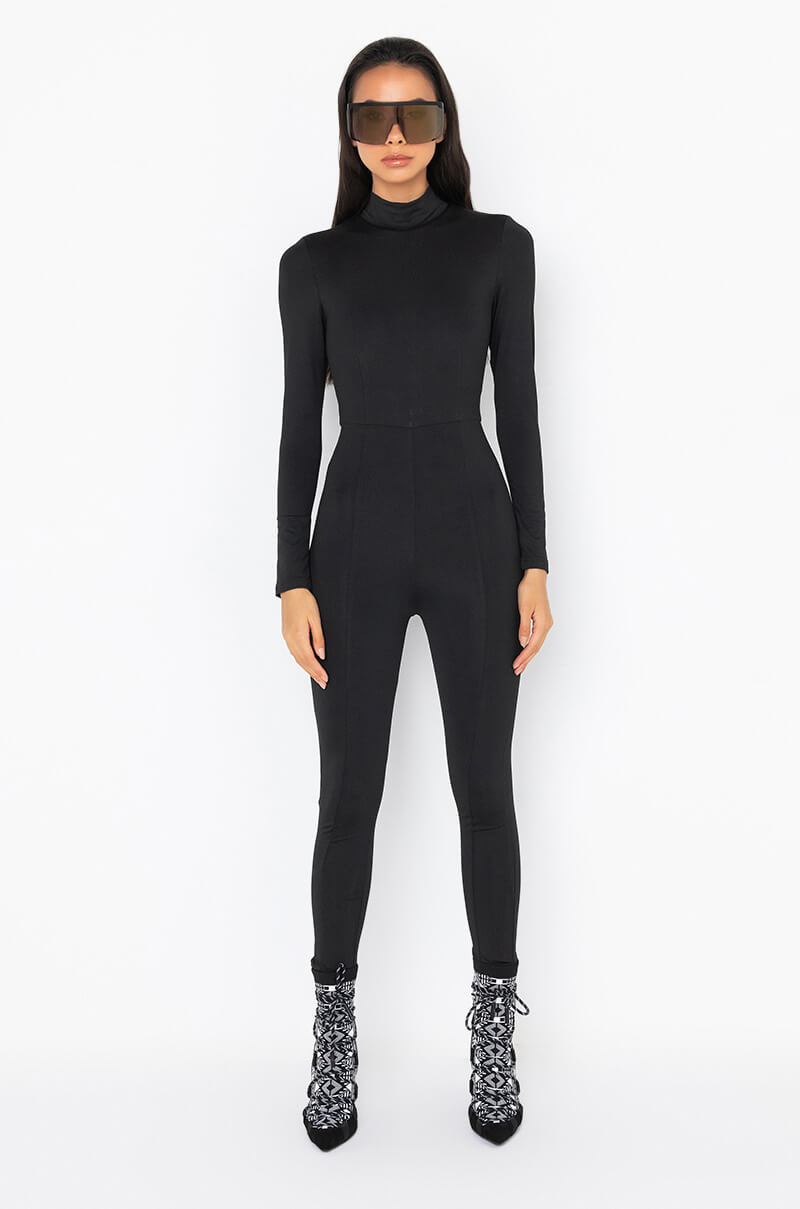 Back View Legendary Long Sleeve Turtleneck Jumpsuit