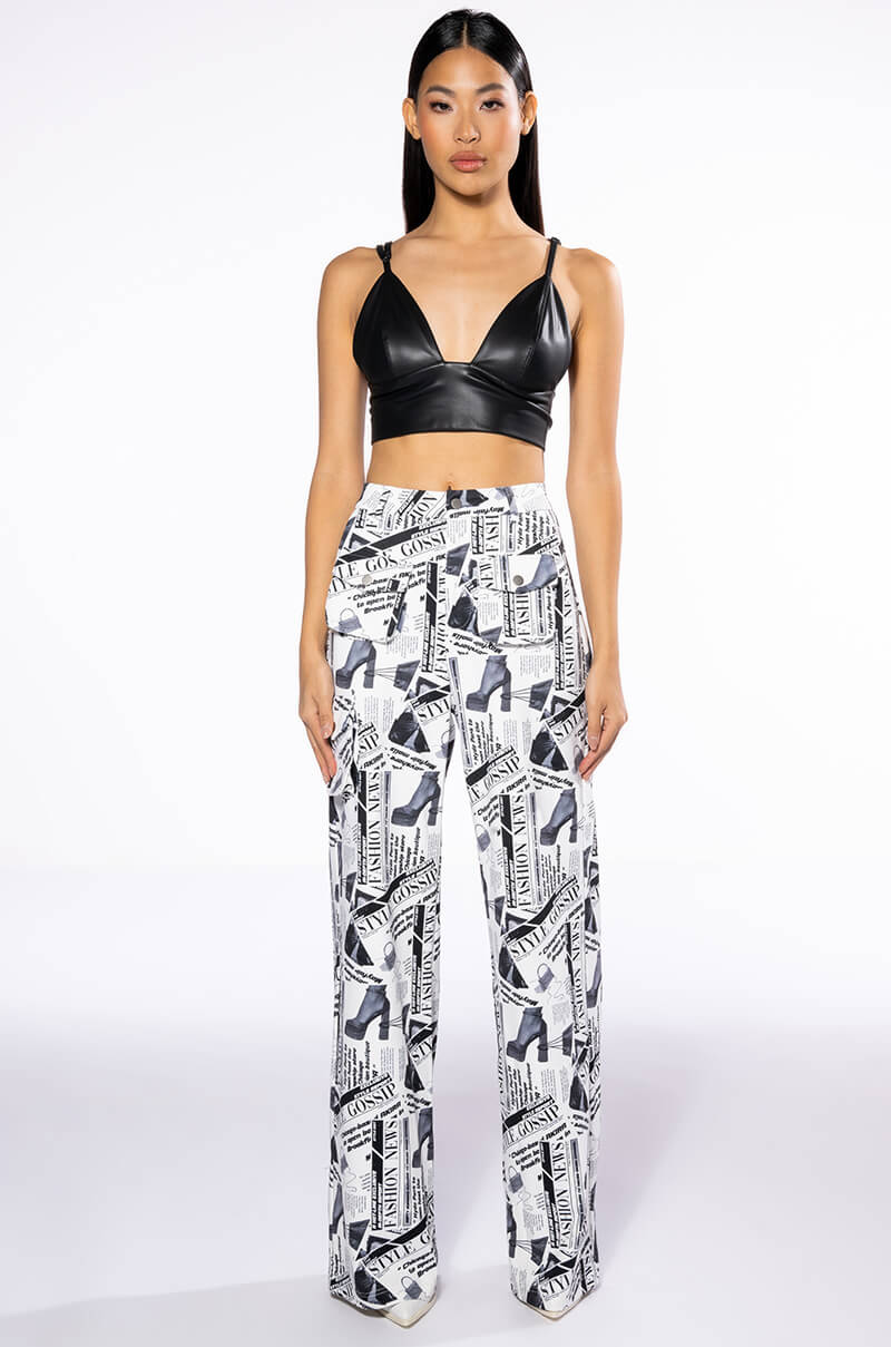Extra View Legendary Newspaper Print Wide Leg Trouser