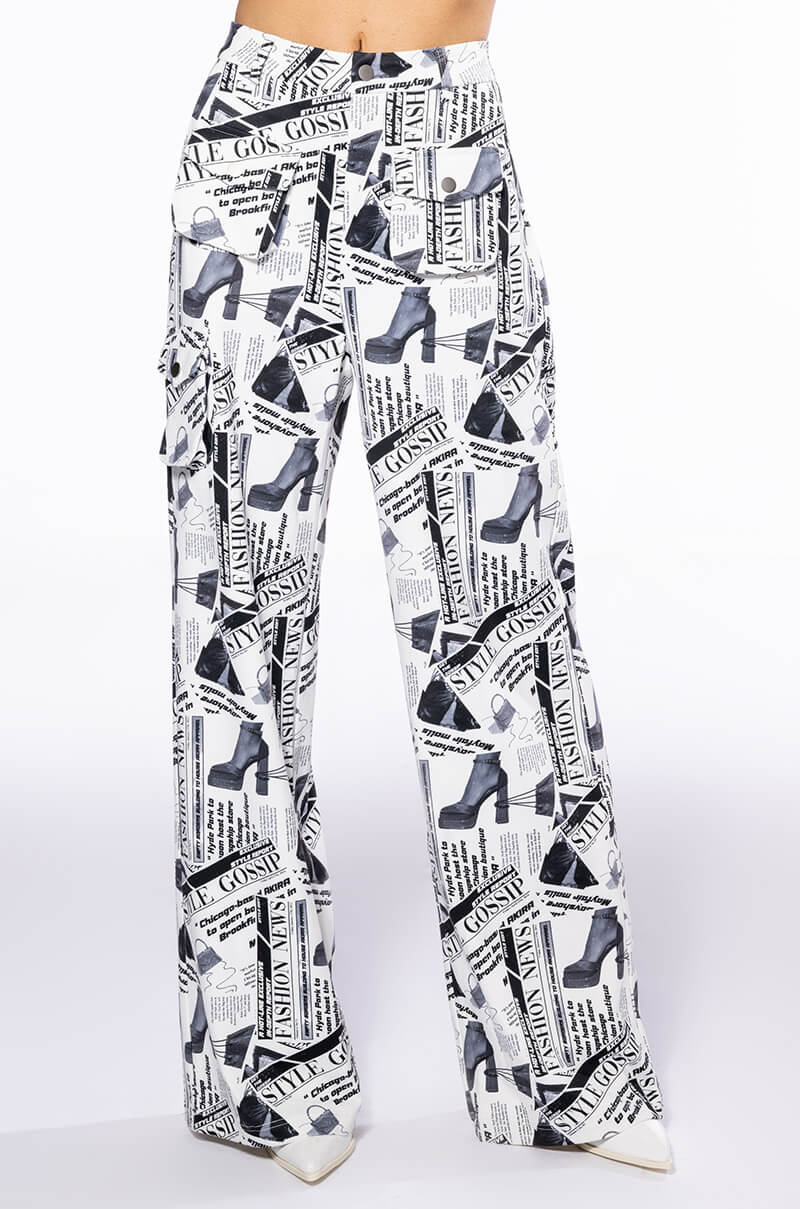 Extra View Legendary Newspaper Print Wide Leg Trouser
