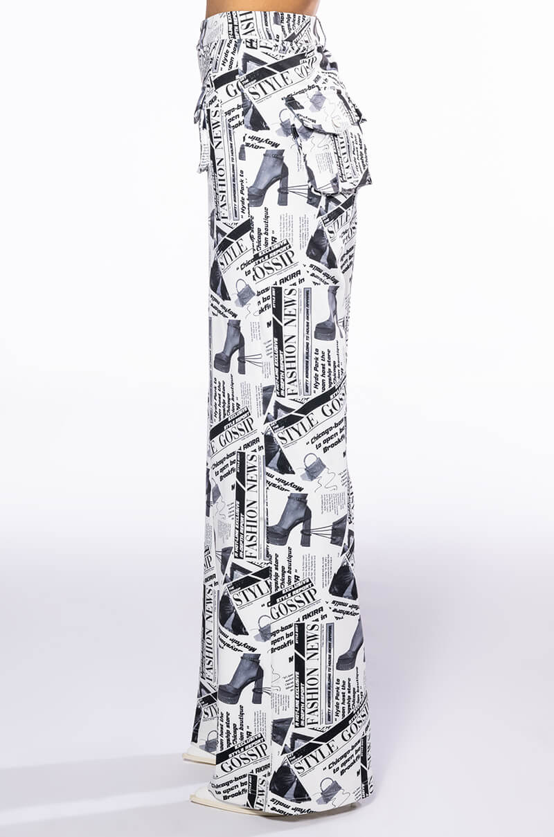 Extra View Legendary Newspaper Print Wide Leg Trouser