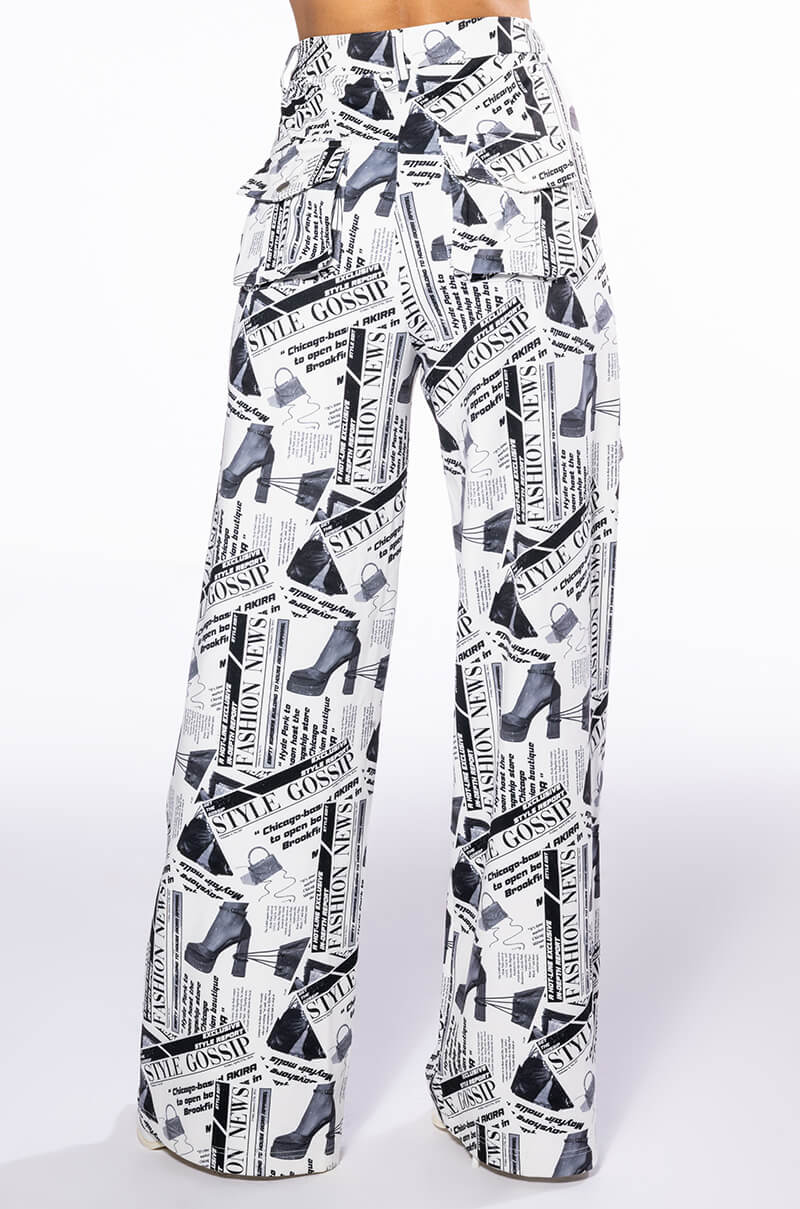 Extra View Legendary Newspaper Print Wide Leg Trouser