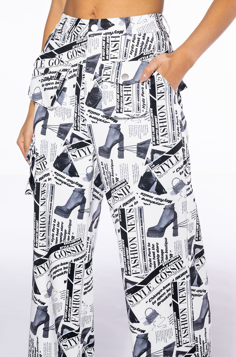 Extra View Legendary Newspaper Print Wide Leg Trouser