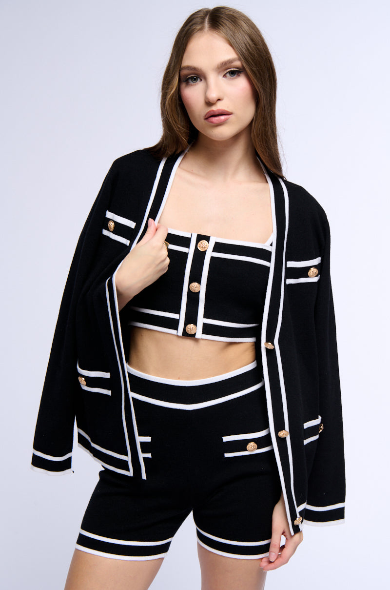 Side View Leighton Classy Sweater Knit Button Down Cardigan In Black 1