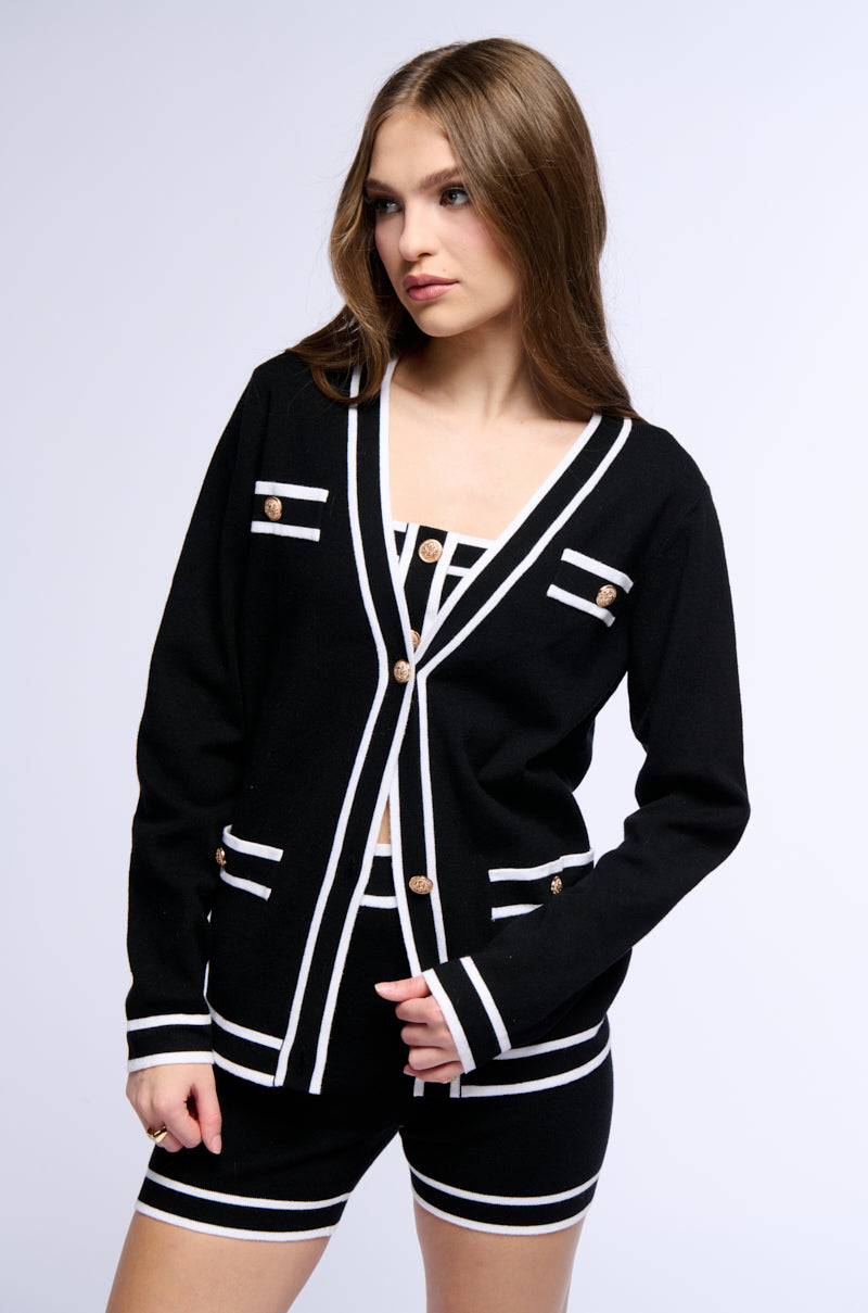Detail View Leighton Classy Sweater Knit Button Down Cardigan In Black 3