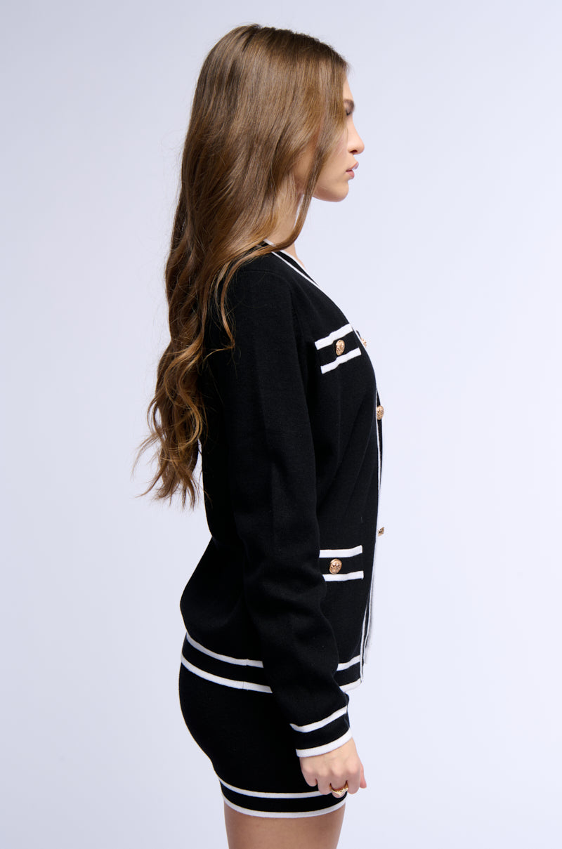 Extra View Leighton Classy Sweater Knit Button Down Cardigan In Black 5