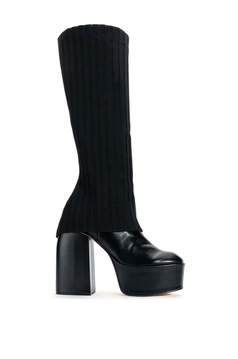 Side View Leila Knit Fold Over Chunky Boot In Black 1
