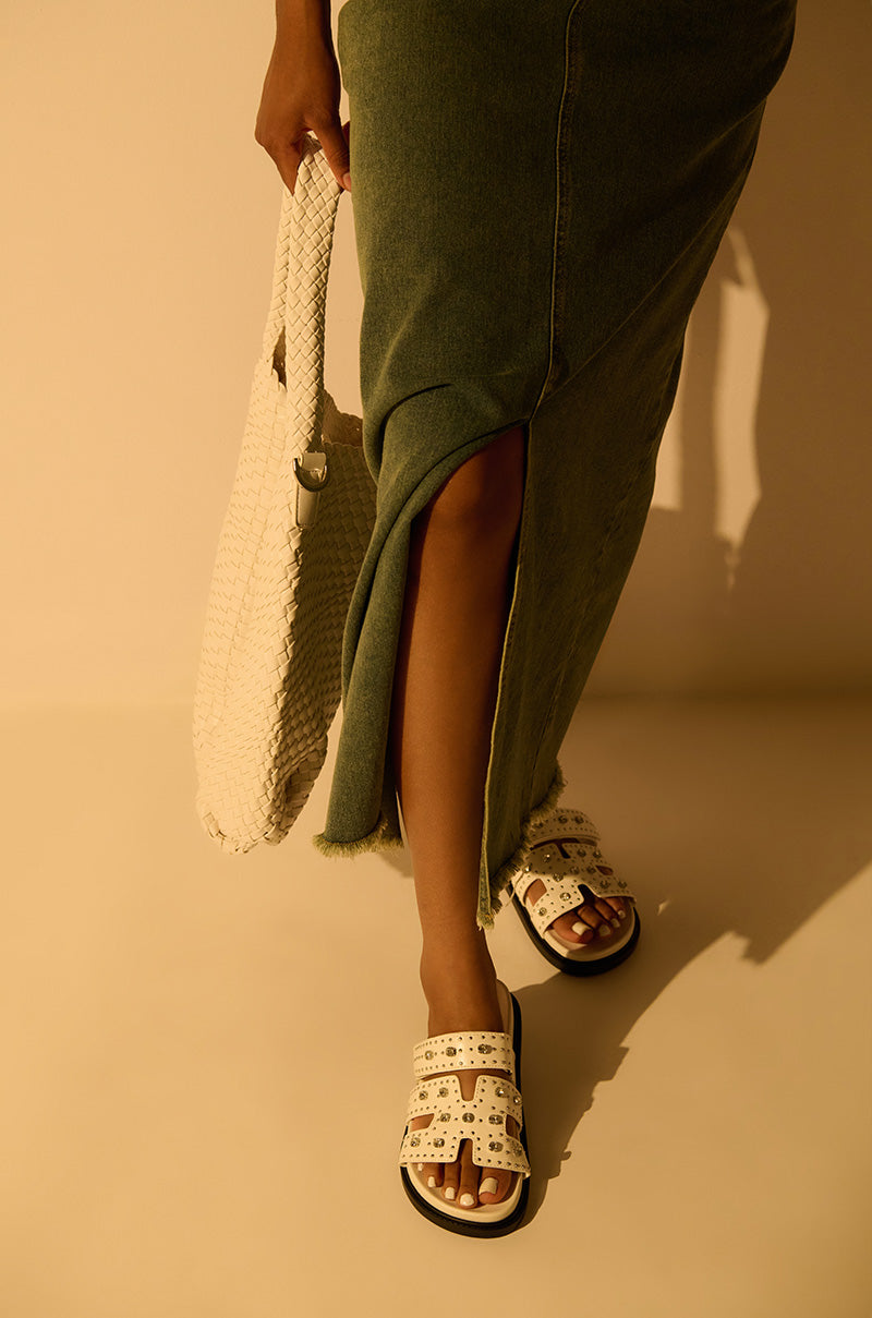 LEISURE EMBELLISHED FLAT SANDAL IN WHITE view 0