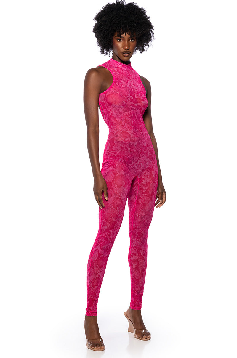 Front View Lena Printed Jumpsuit In Pink