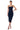 Front View Lena Ruched Mesh Midi Dress In Navy Blue