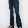 Front View Lena Super High Rise Flare Denim Pants in Dark Blue Denim