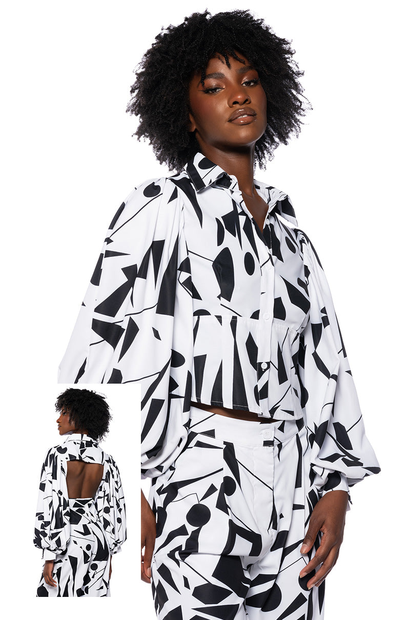 LENNON PRINTED PUFF SLEEVE BUTTON DOWN view 0