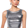 Front View Leo Sleeveless Cropped Metallic Tank Top