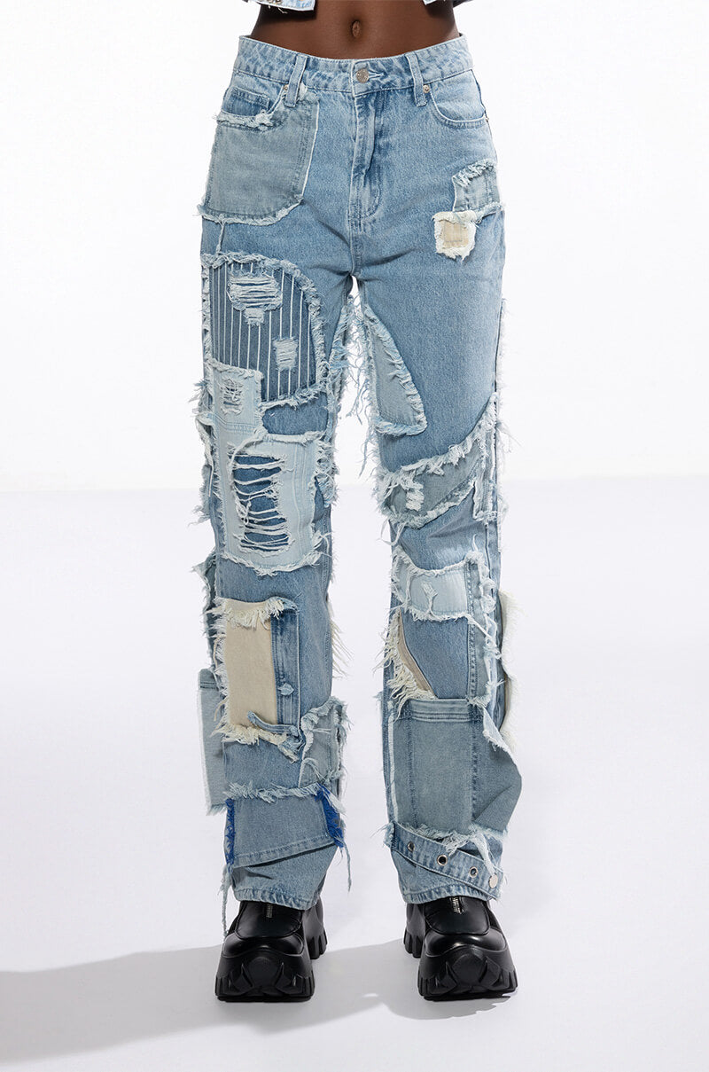 Back View Leon Patchwork High Rise Straight Leg Jeans view 3