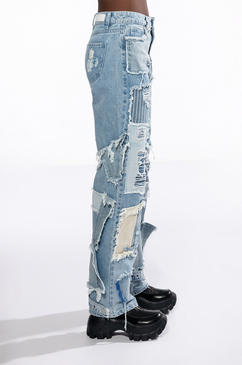 Detail View Leon Patchwork High Rise Straight Leg Jeans view 4