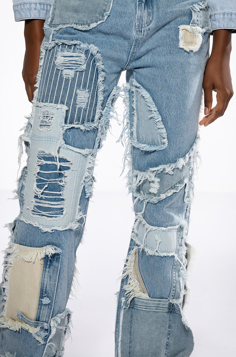 Extra View Leon Patchwork High Rise Straight Leg Jeans