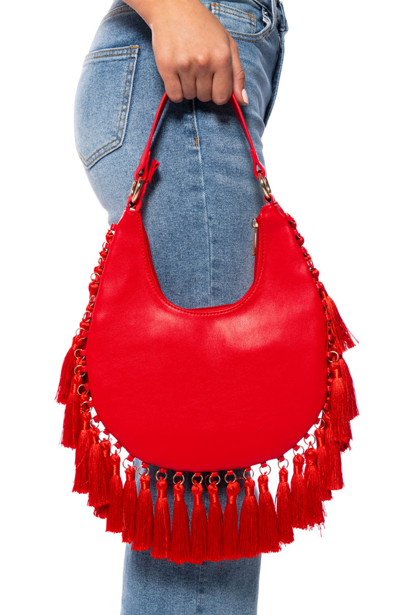 LEONA TISSEL SHOULDER BAG IN RED view 0
