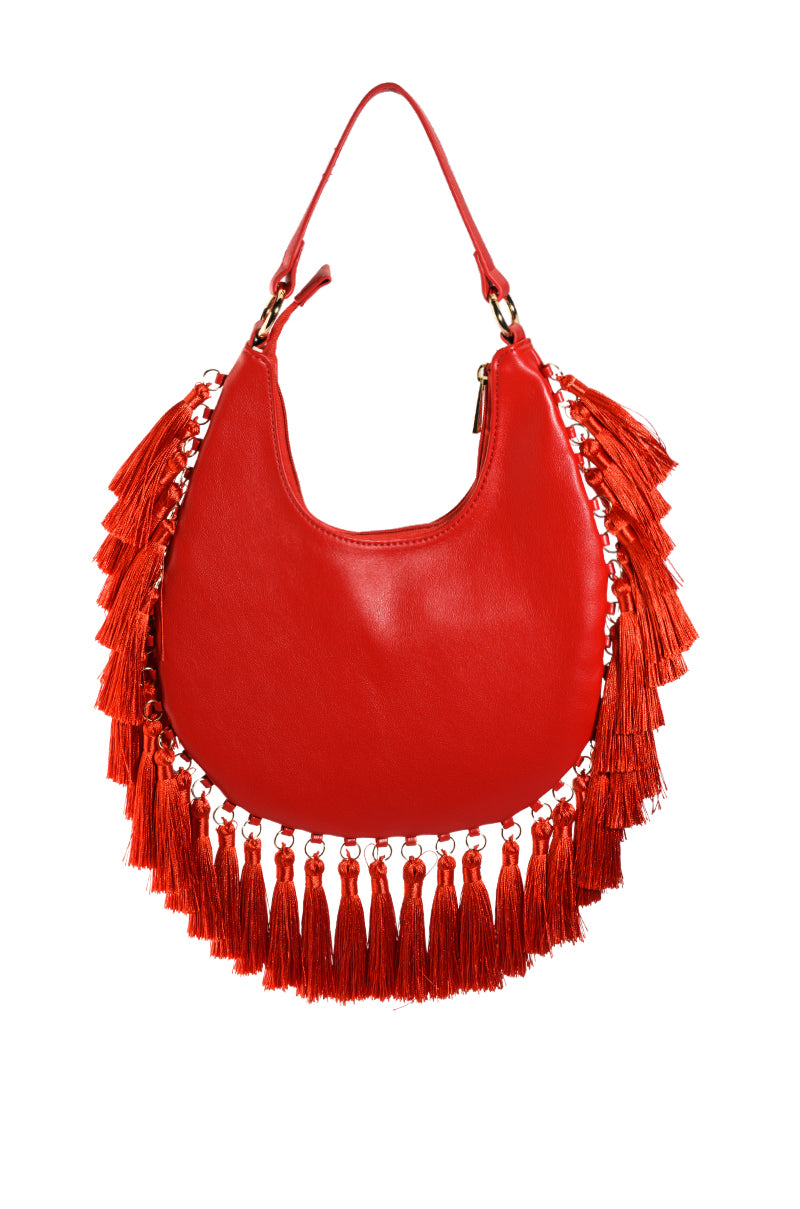 Side View Leona Tassel Shoulder Bag In Red
