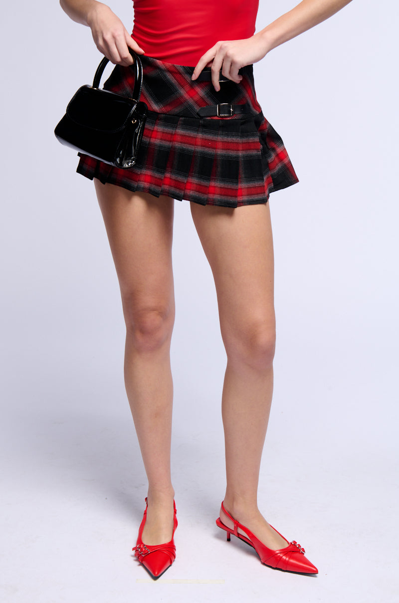 LET GO PLEATED PLAID MINI SKIRT IN RED view 0