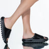 Front View Let It Go Flat Sandal In Black